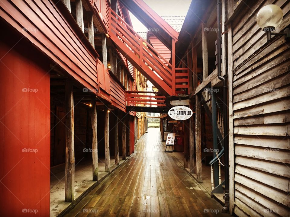 Wooden walkway in Bryggen Bergen 