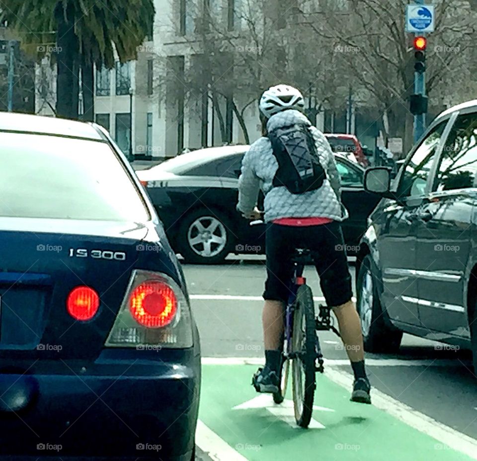 Bicyclist in traffic