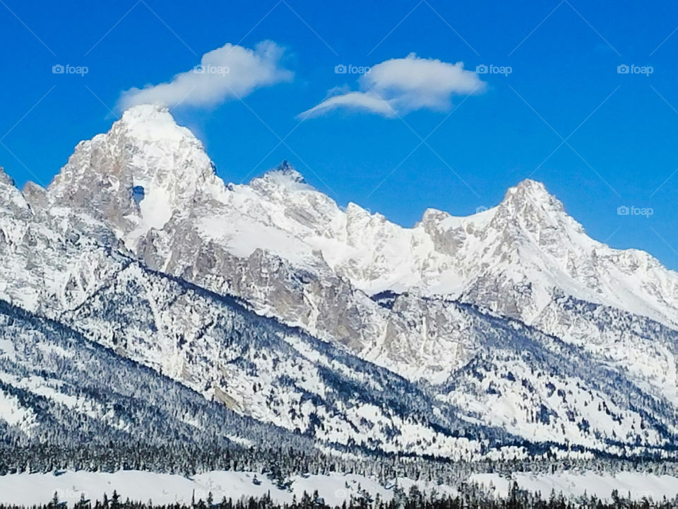 View of snowcapped mountain range