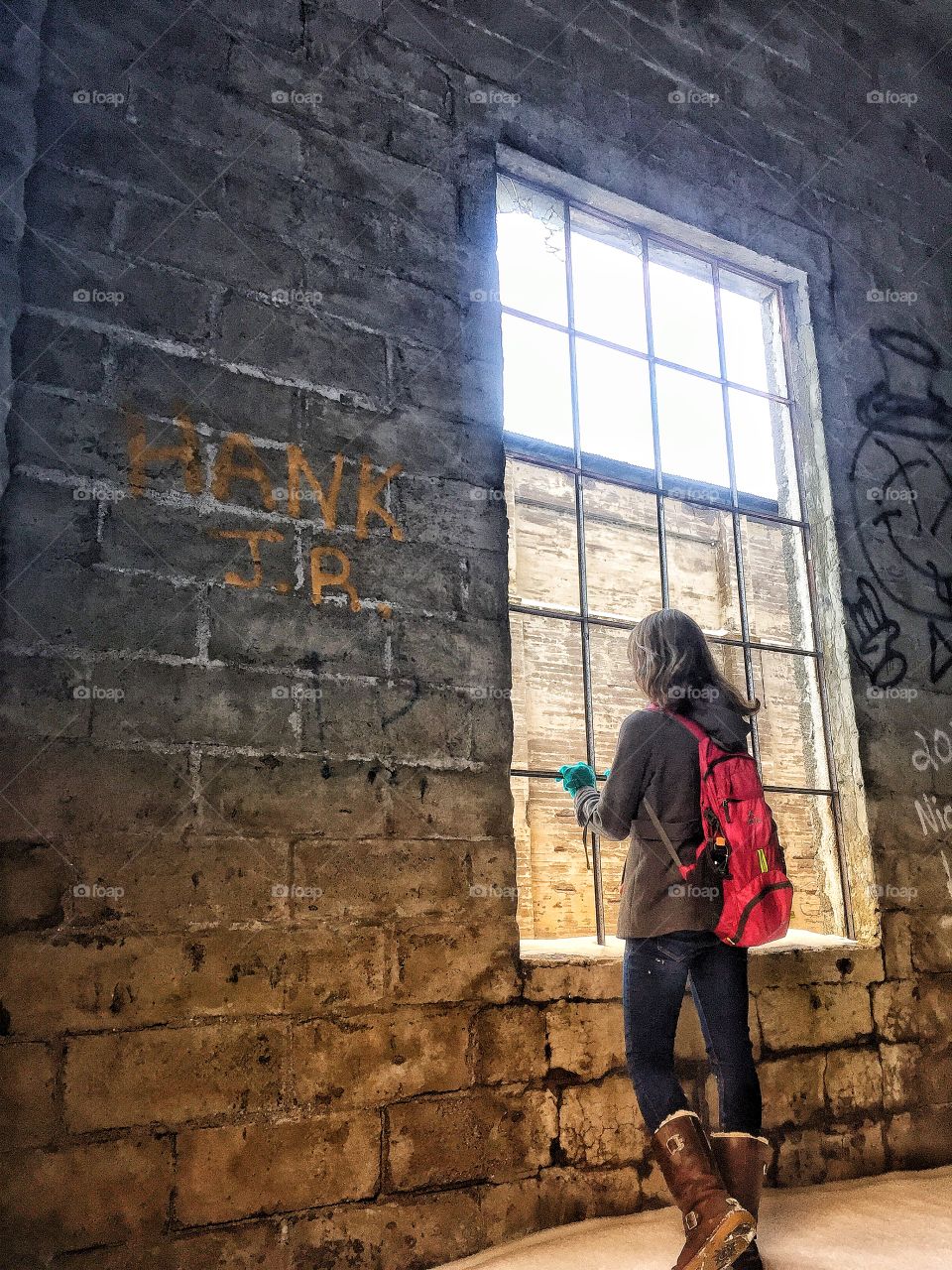 Looking out a window