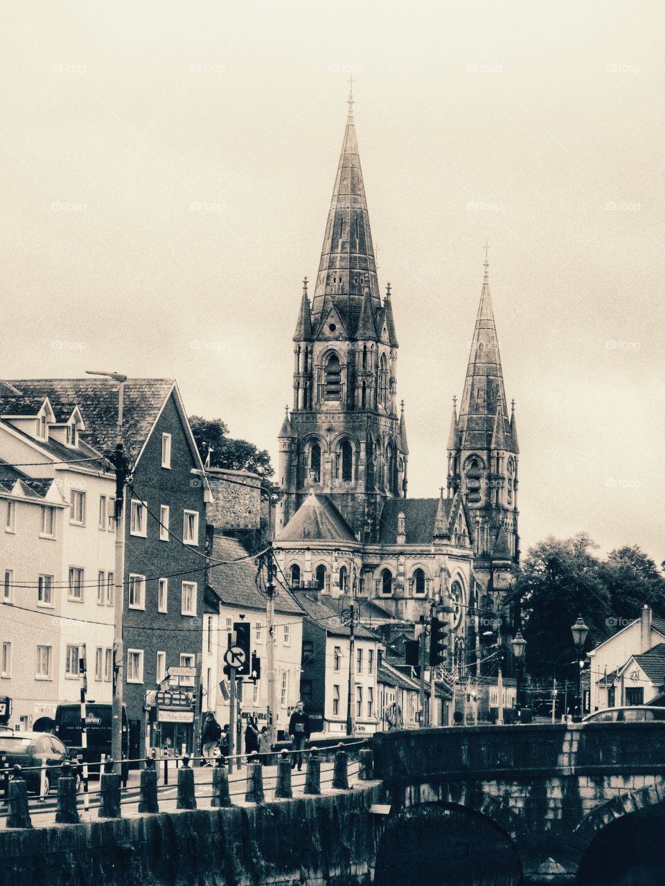 Irish cityscape in black and white