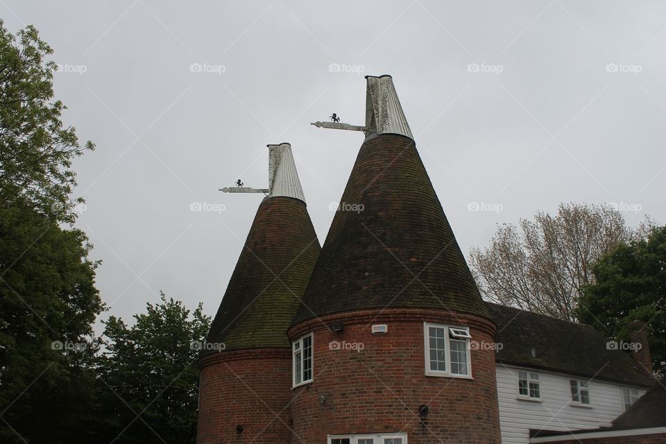 Oast house for drying hops to make beer Kent England Uk