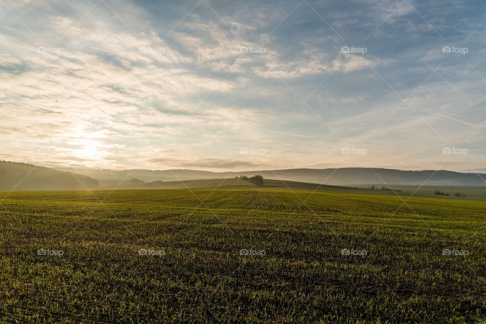 Land and sky at sunset