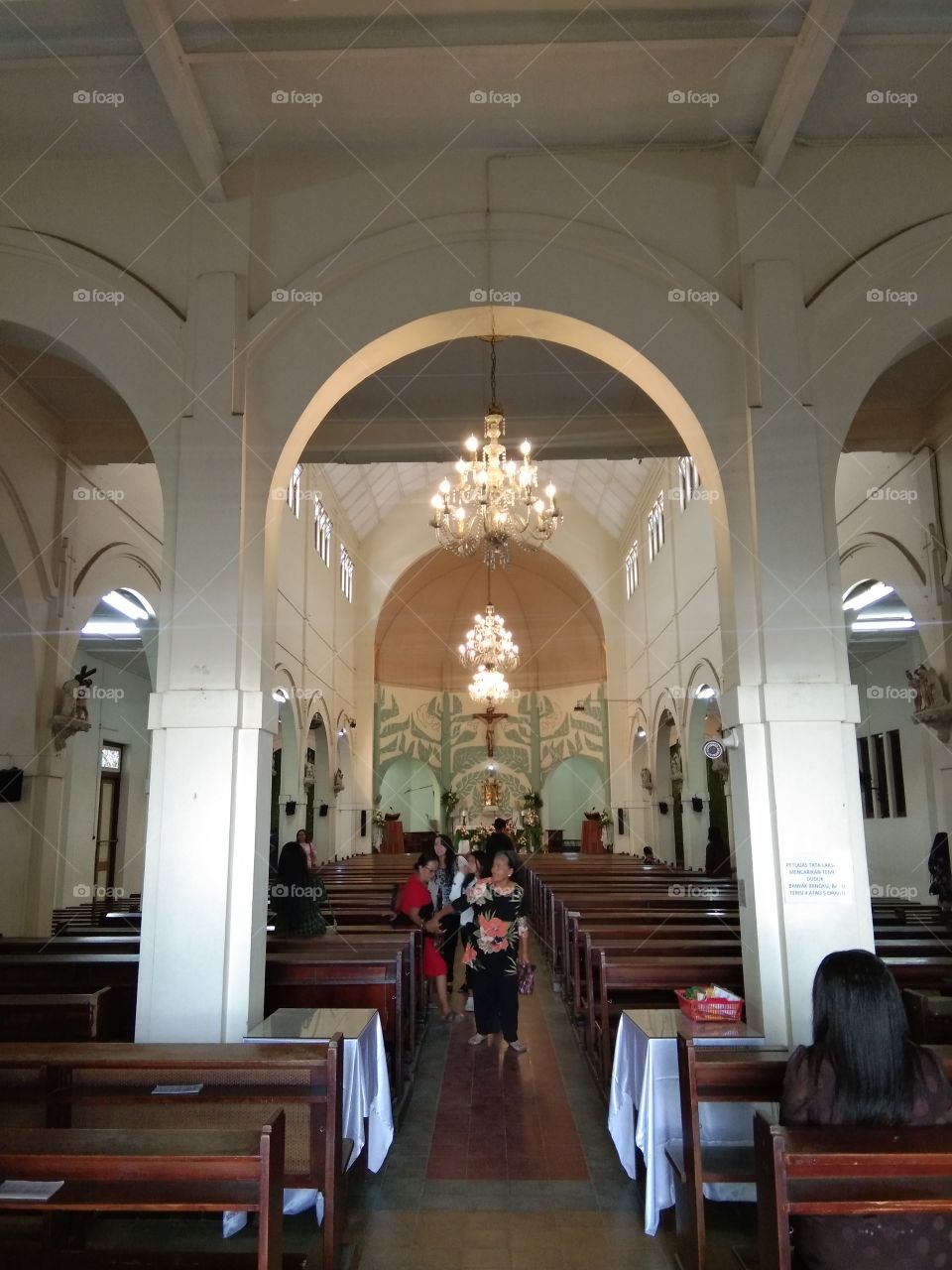 ornate hanging lamp in the church room