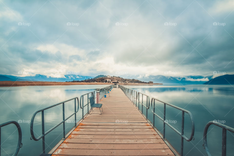 Floating Bridge Leading On A Small Island Agios Achilios At Prespes Lake, Florina Region In Greece
