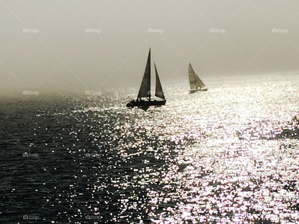 Sailboats in the Pacific Ocean in Monterey California 