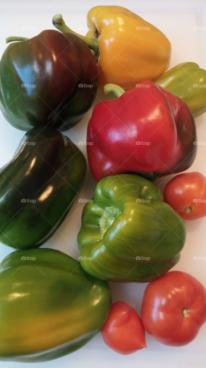 Bell Peppers . Harvest from the garden. Mixed pollination.