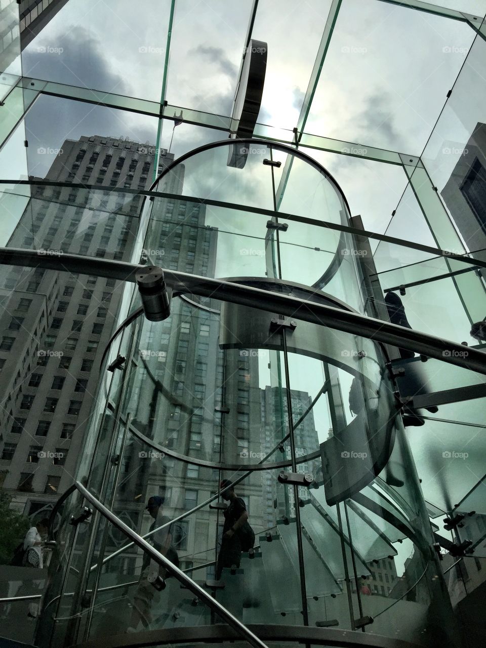 Apple in the big apple. View looking up through the entrance the the Apple Store in Manhattan. 