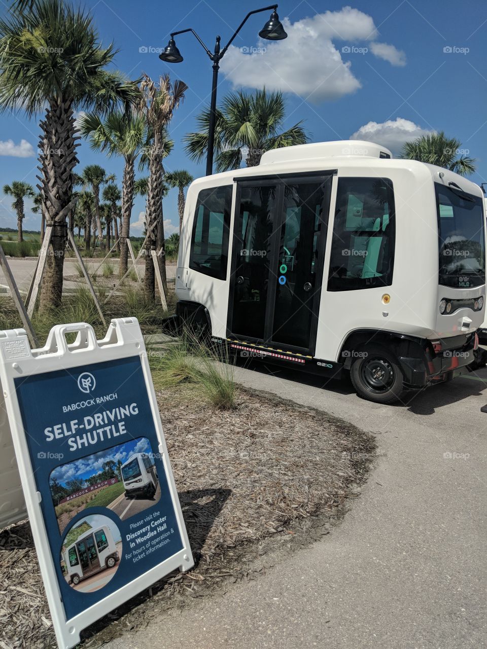 a self driving vehicle gives tours of a new community named Babcock Ranch... a solar powered community not too far from fort Myers, FL.