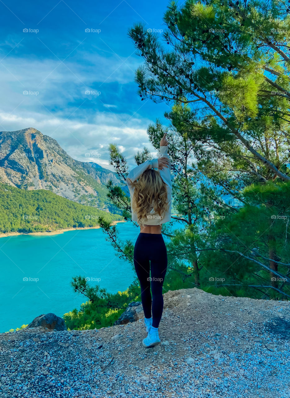 girl and beautiful mountains