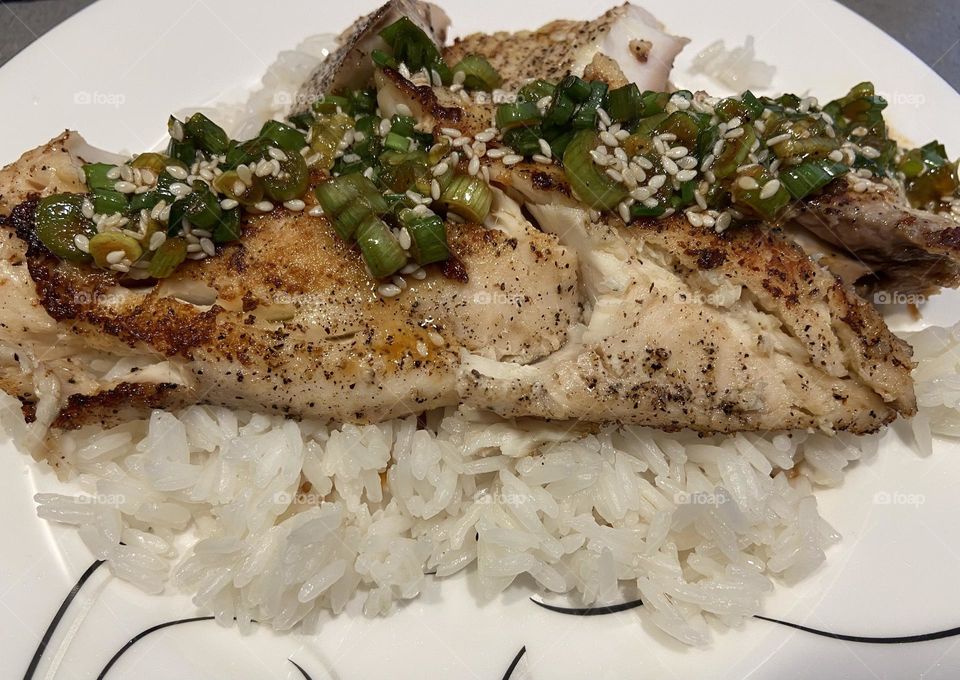 White fish and rice