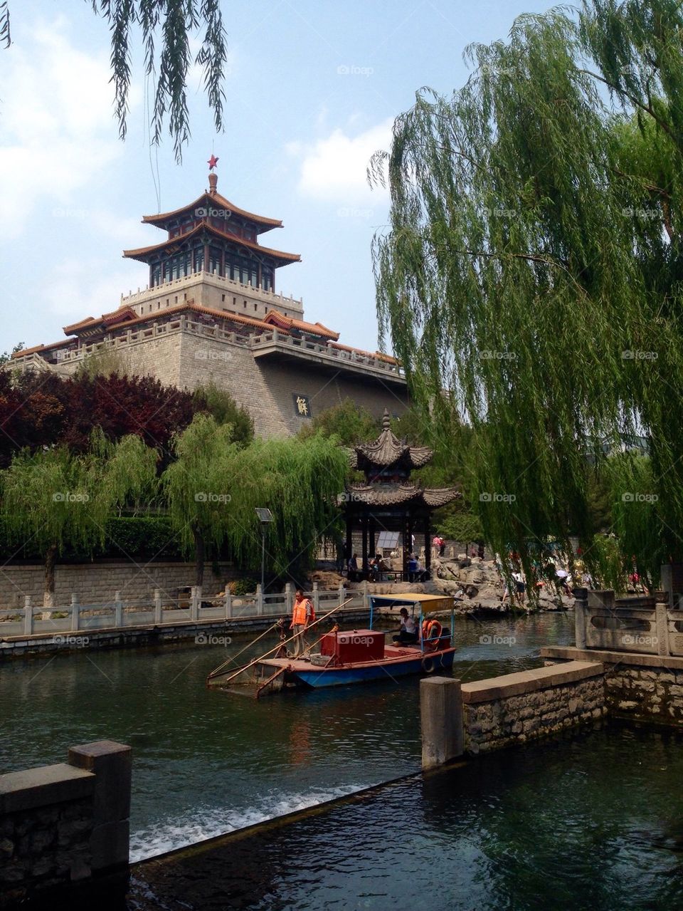 Chinese River and Temple