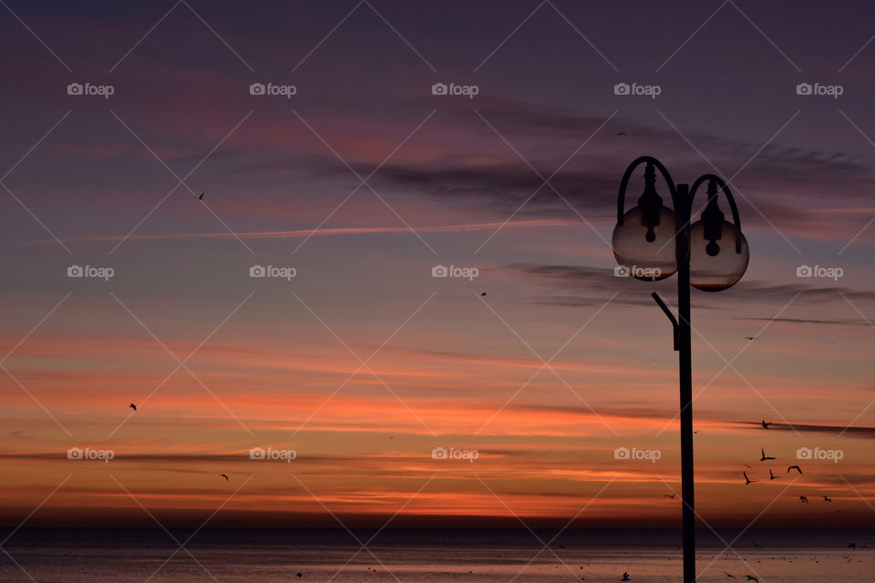 Morning before sunrise and lantern view in gdynia, poland