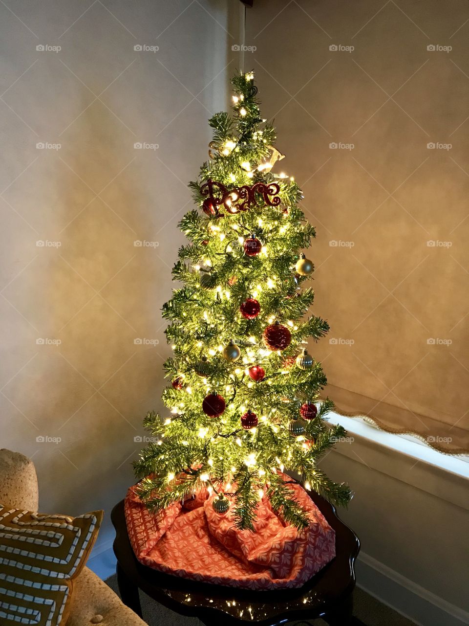 Tiny corner lit Christmas tree 