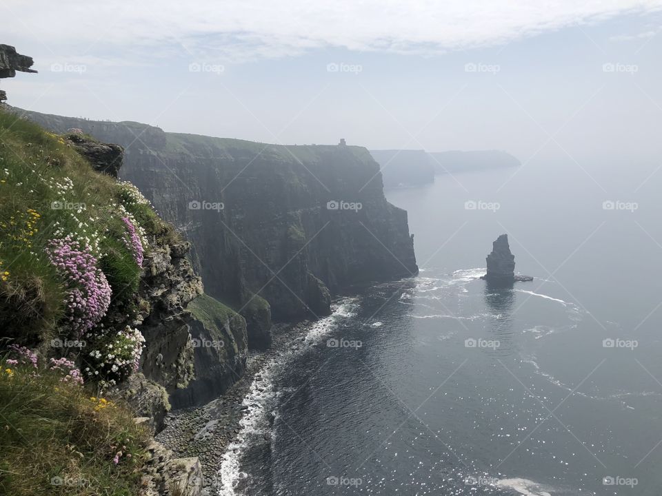 Cliffs of Mohr. Stunning foggy day while color still powers through in the photo