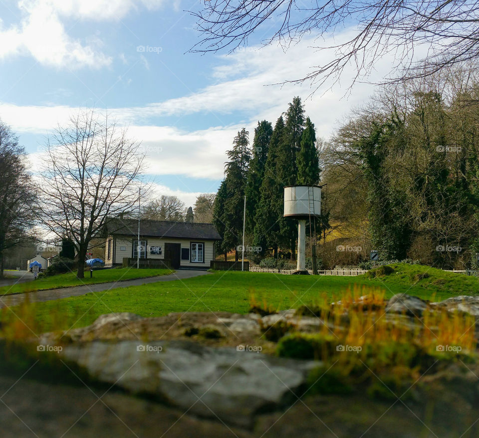 A little station and a water tower in Wales