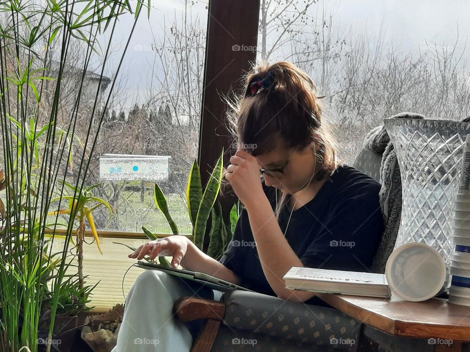 young girl with tablet