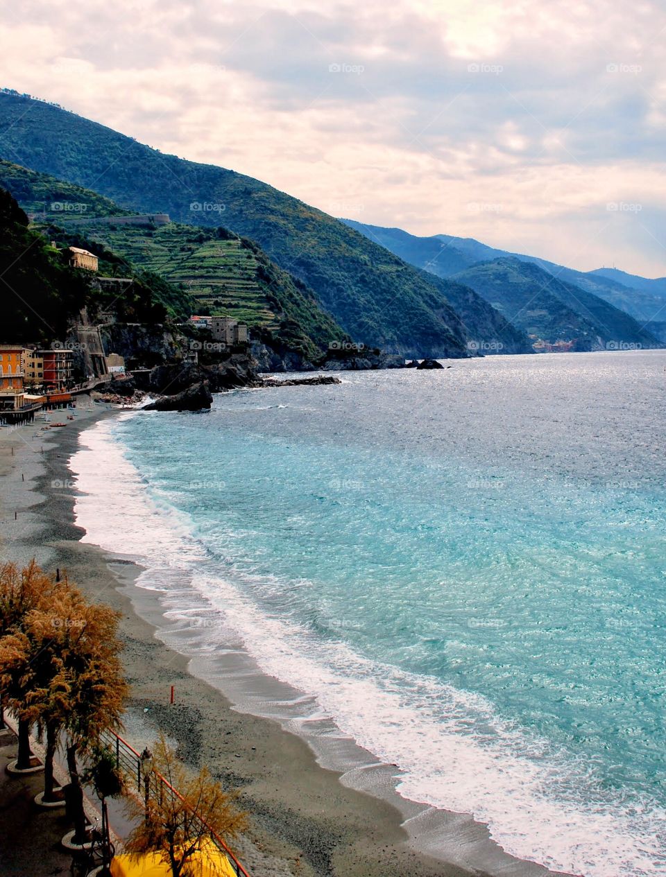 Monterroso morning . A perfectly empty shoreline early in the morning along the Cinque Terre
