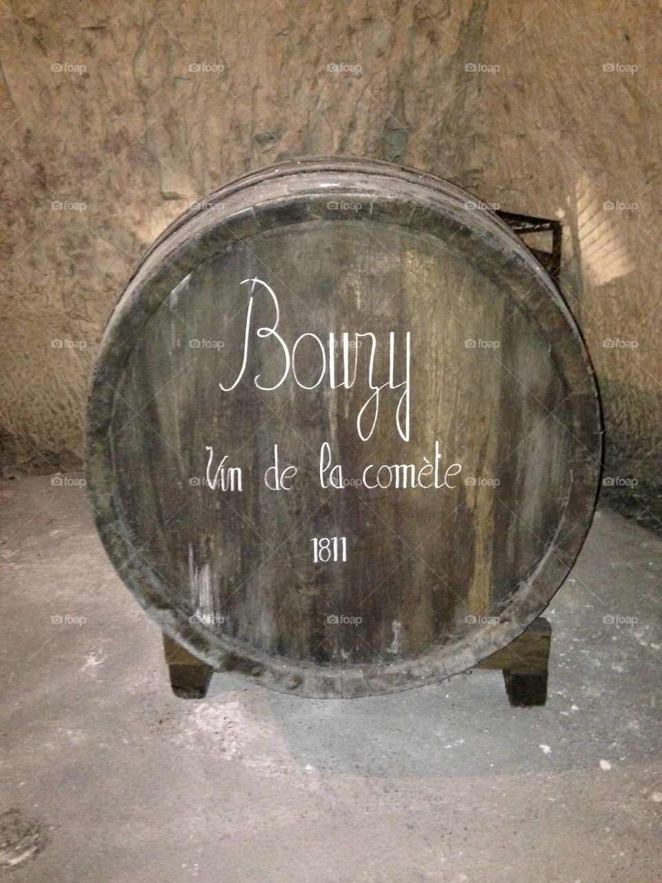 An outstanding vintage wine barrel in the caves at Veuve Cilcquot in Champagne France. The vintage of the comet 1811, which coincides with the appearance of the great comet of 1811, is one of the most famous comet wines. 