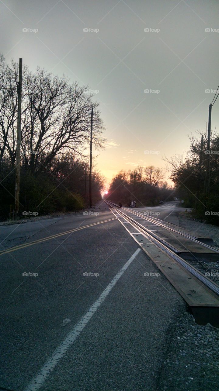 Train tracks at sunrise