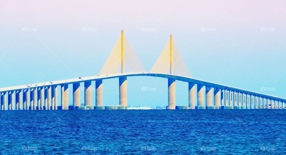 The beautiful historic Sunshine Skyway Bridge, Sarasota, Florida.