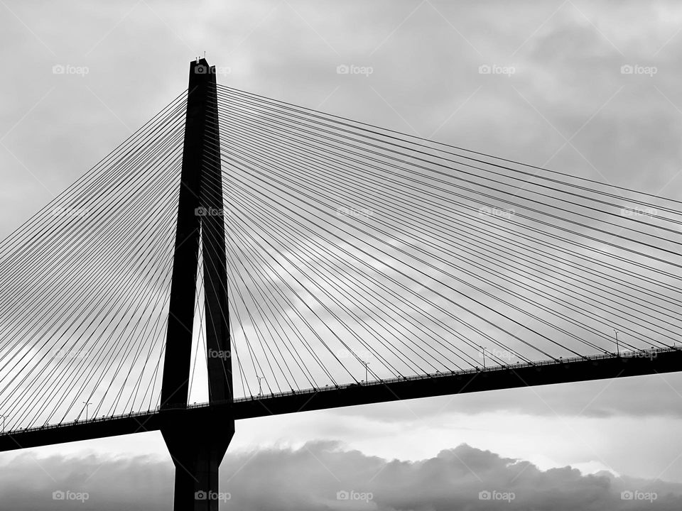 One of the support columns and cables on a bridge