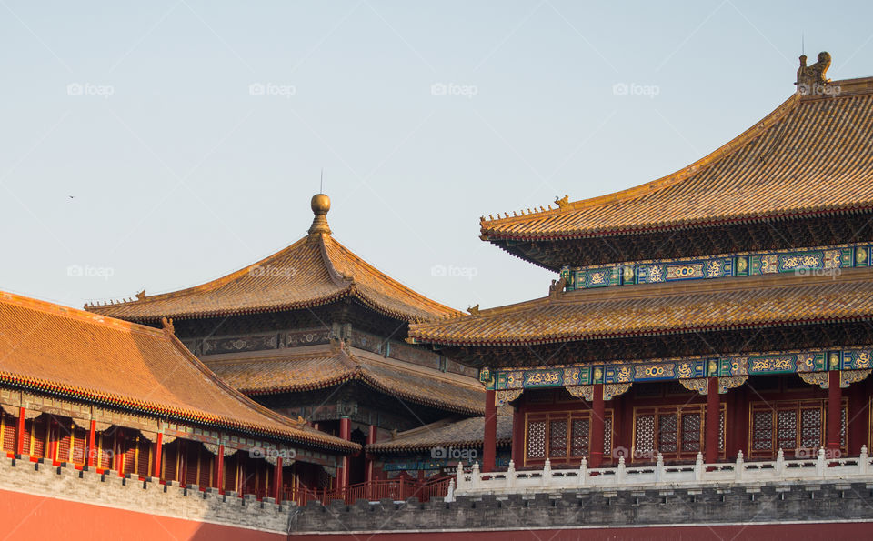 china, Beijing,, forbidden city, roof top, morning