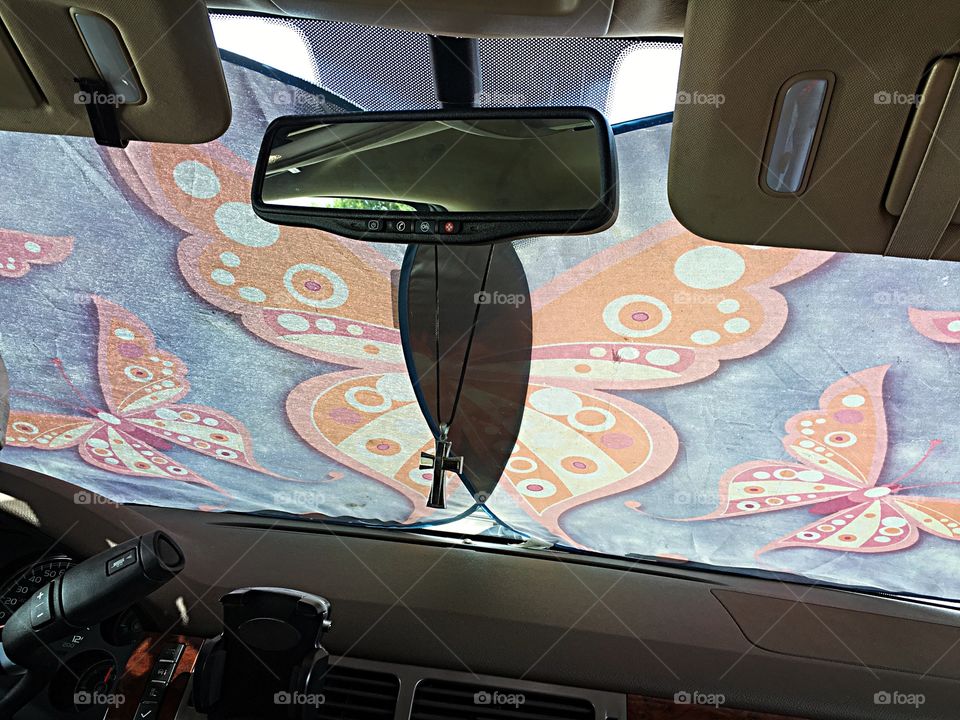 Inside a hot vehicle. 