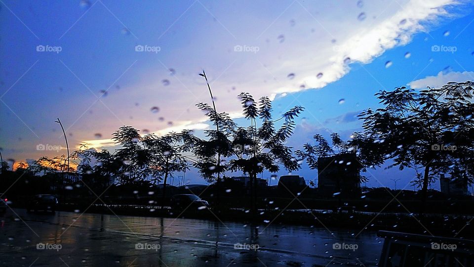 it was raining yet the sky's so blue