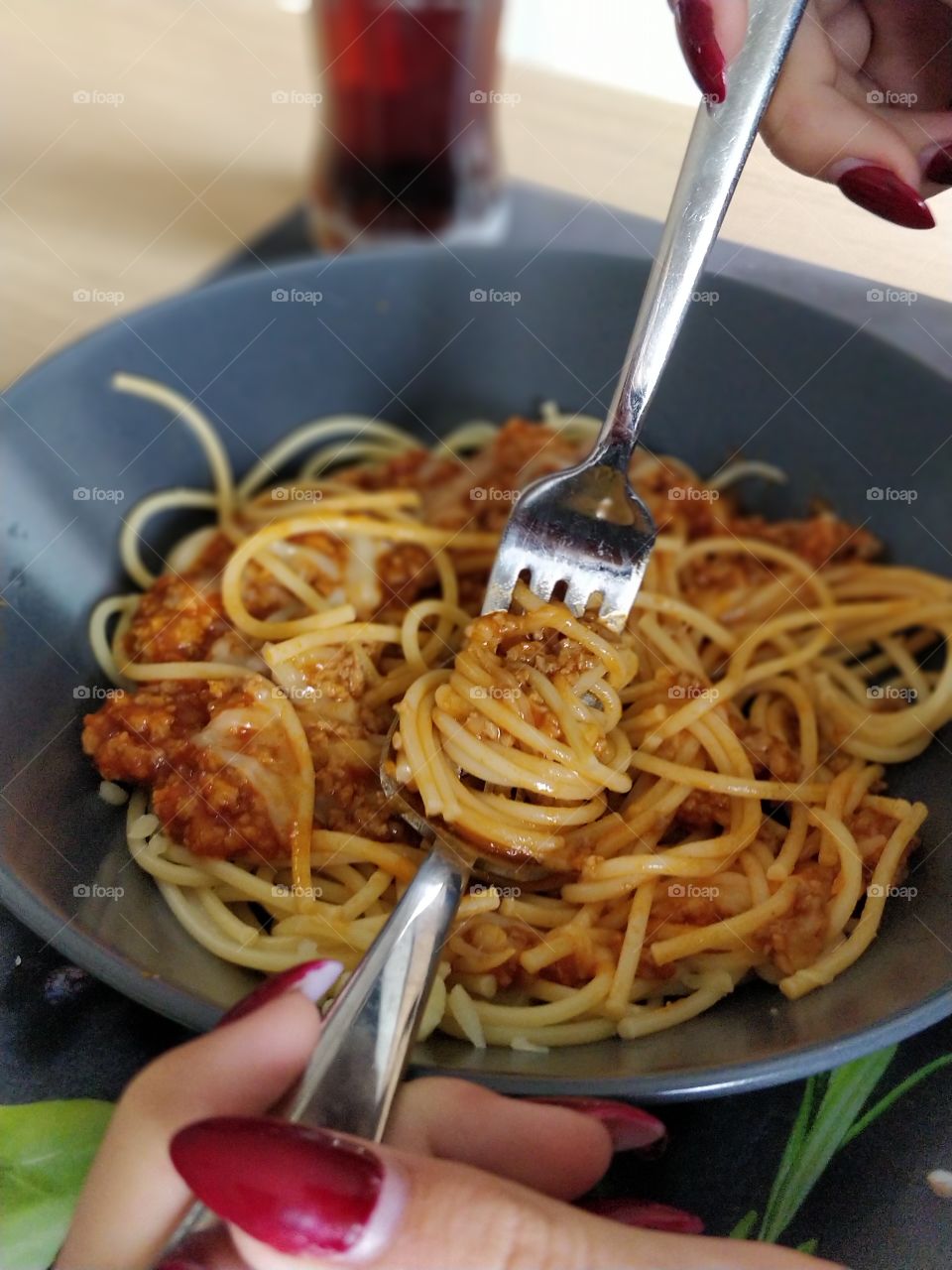 eating spaghetti