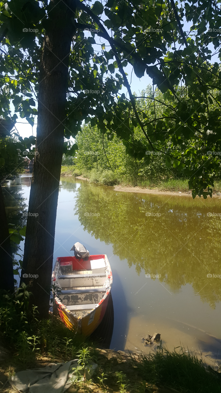 A beautiful boat in the lagoon on a summer day
