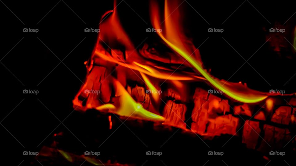 Warm Yellow and Red Fire With Coles Burning