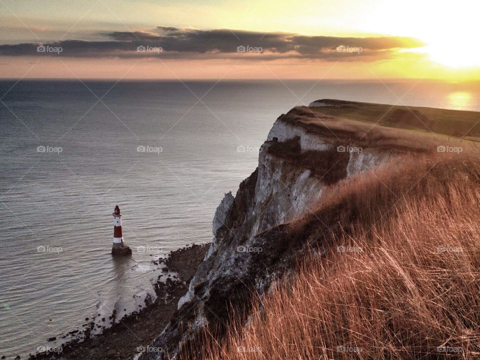 Freshly painted lighthouse off Beachy Head