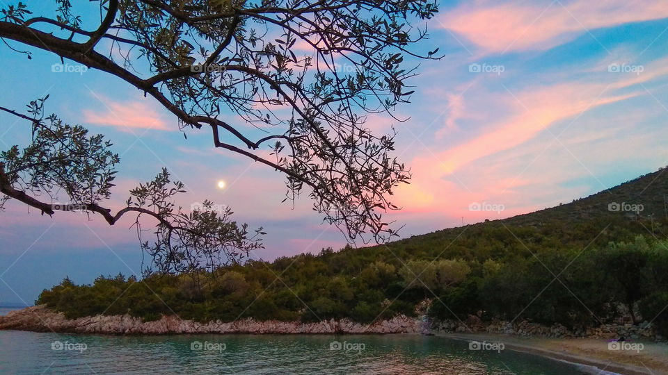 Moonlight seen from the beach side, in Greece.