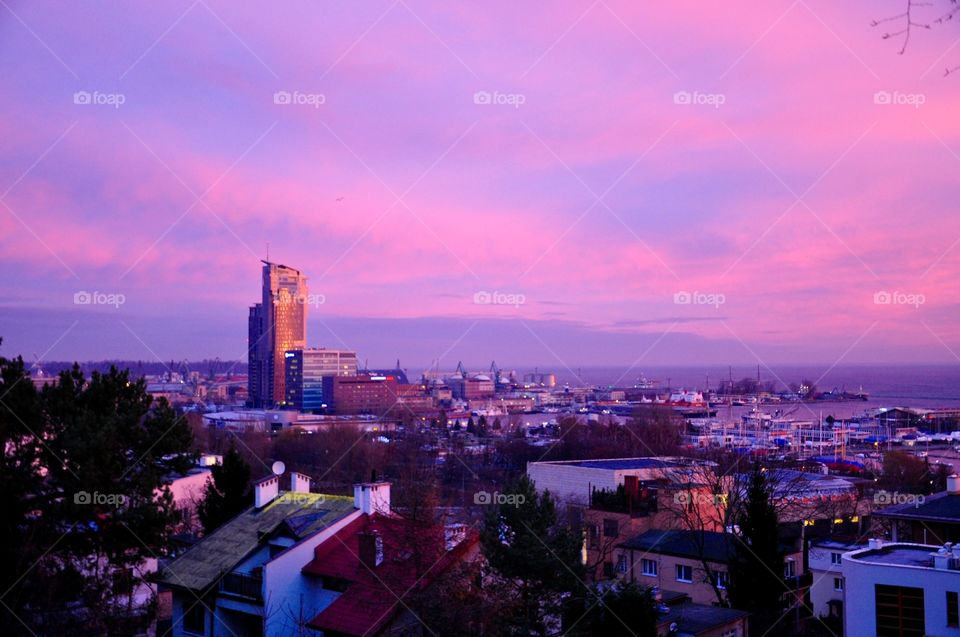 Beautiful sunrise in Gdynia Poland 