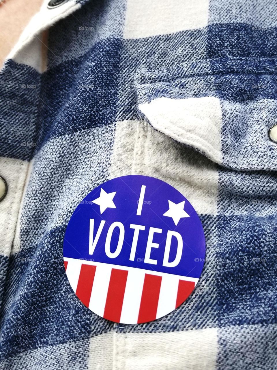 I Voted Sticker on a shirt from an American Election