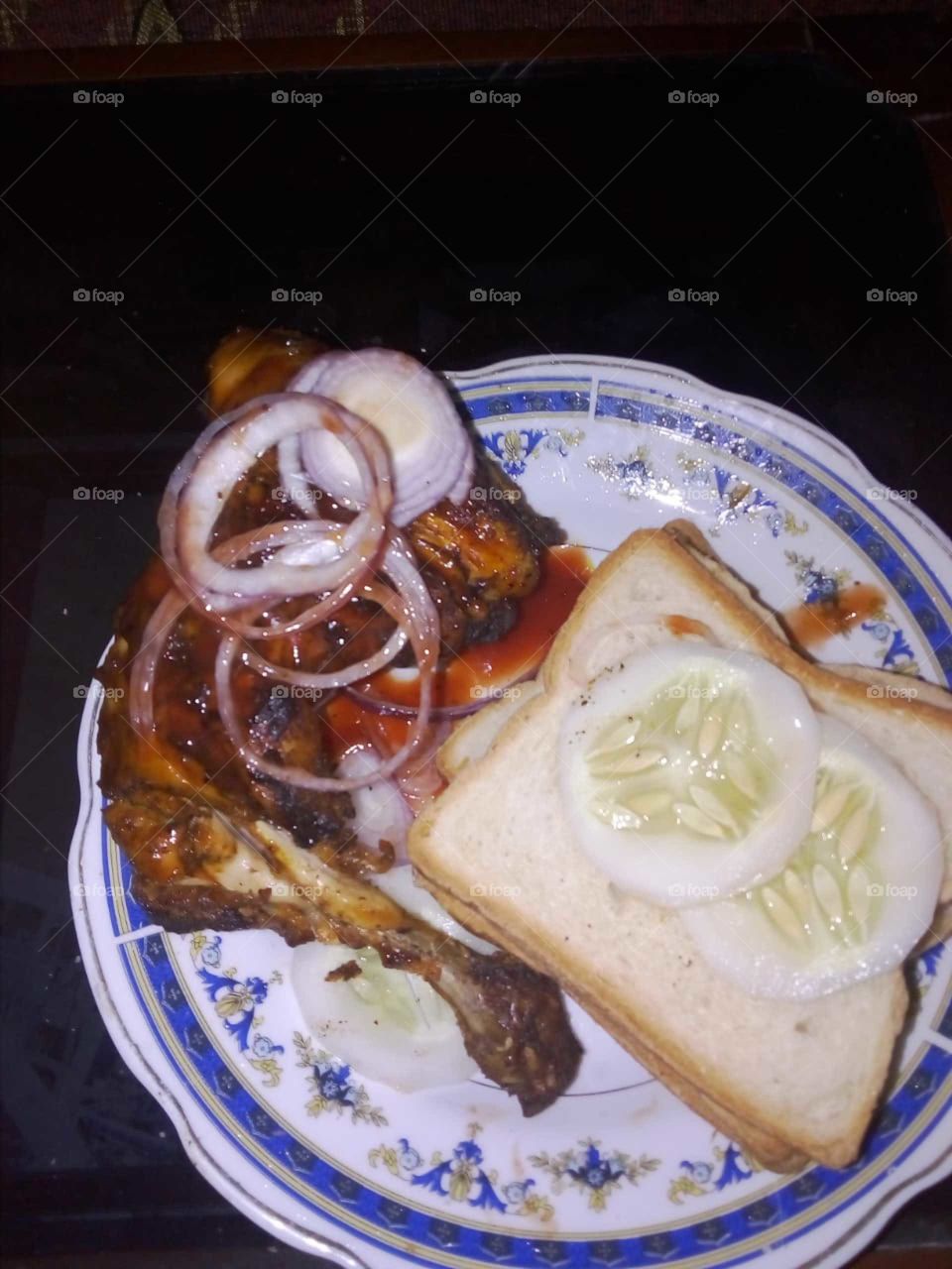 Srilankan food with chicken and bread
simple ....