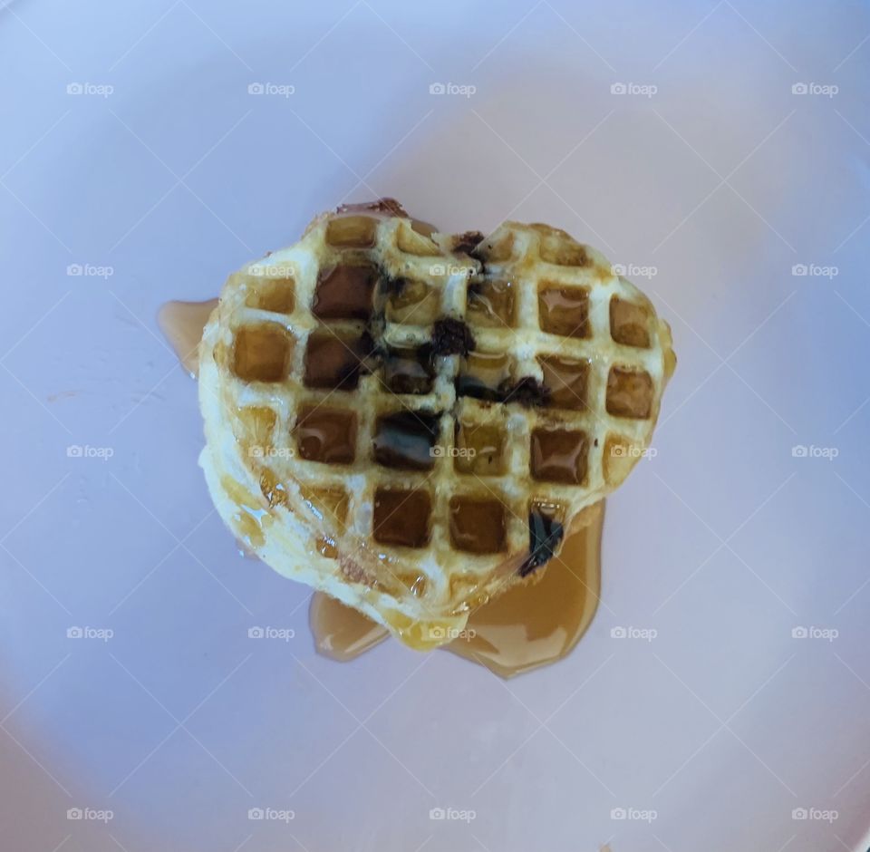 Breakfast waffles with syrup 