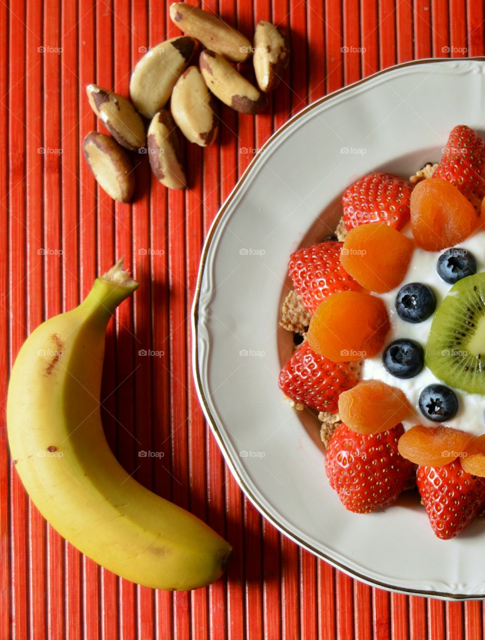 Garnished breakfast with fresh fruits