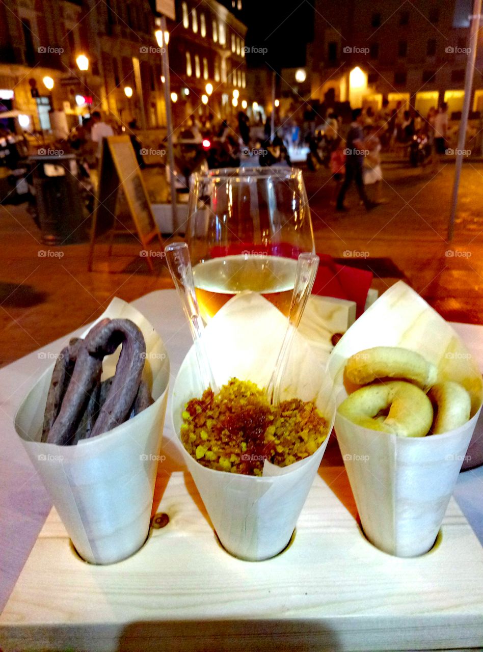 Typical and healthy snacks in the main square of Lecce, Italy