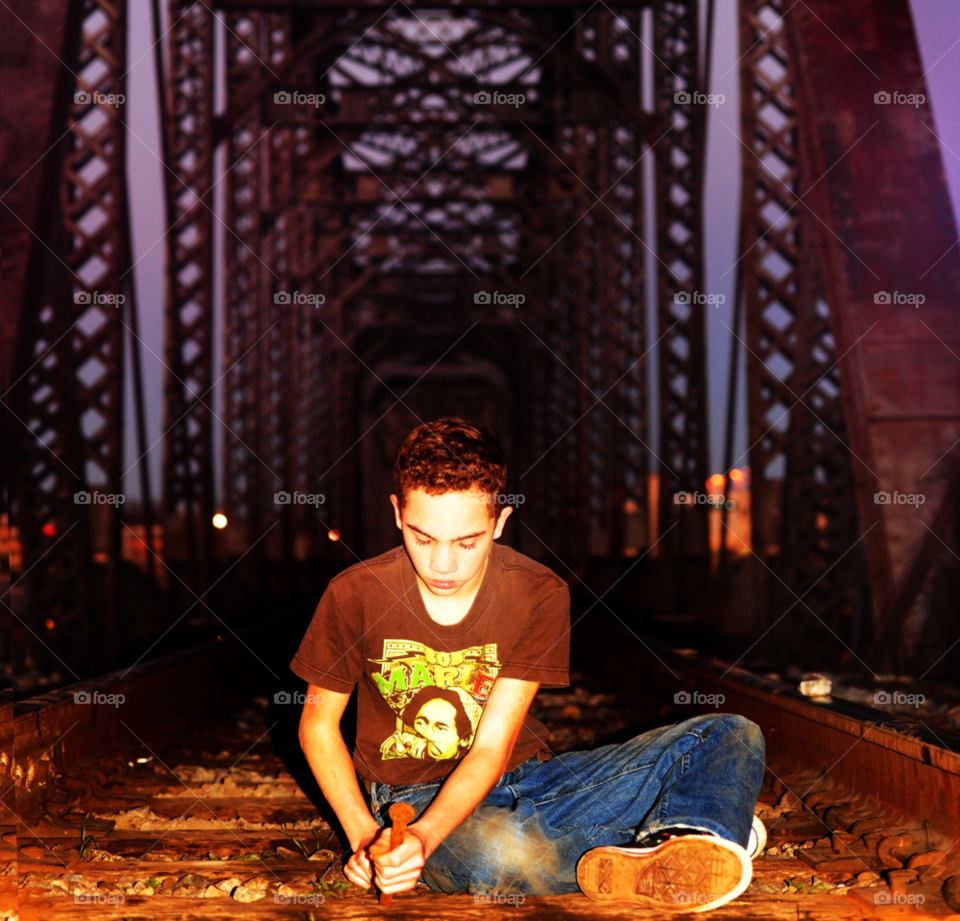 boy bridge railroad teen by lightanddrawing