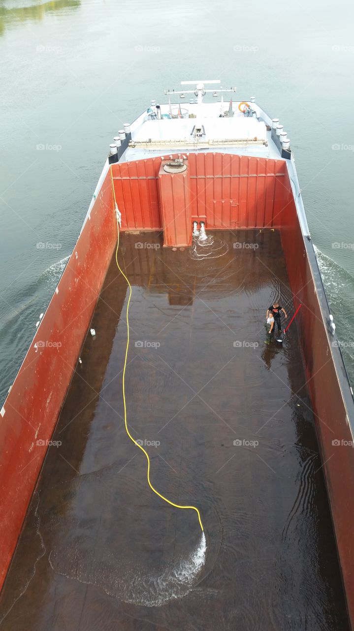 cleaning the barge