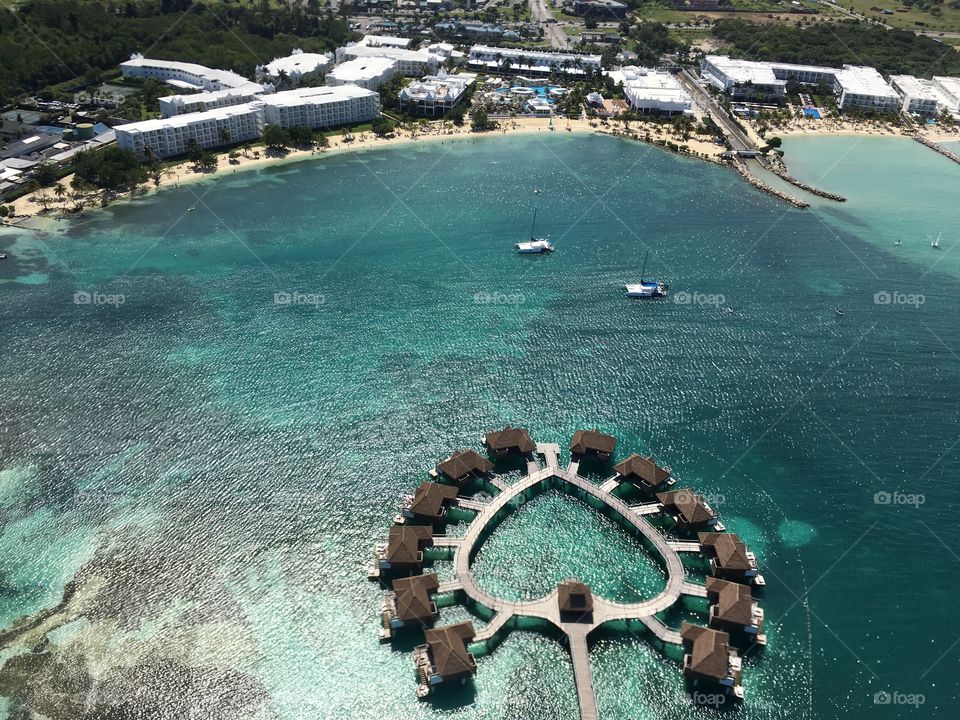 Sandals Royal Caribbean Resort in Montego Bay Jamaica , a beautiful heart shaped grouping of villas on the water. 