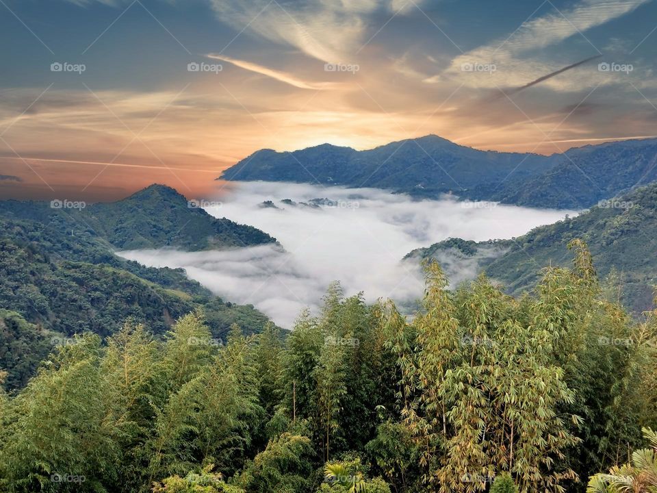 Beautiful mountain with sea of clouds natural landscape