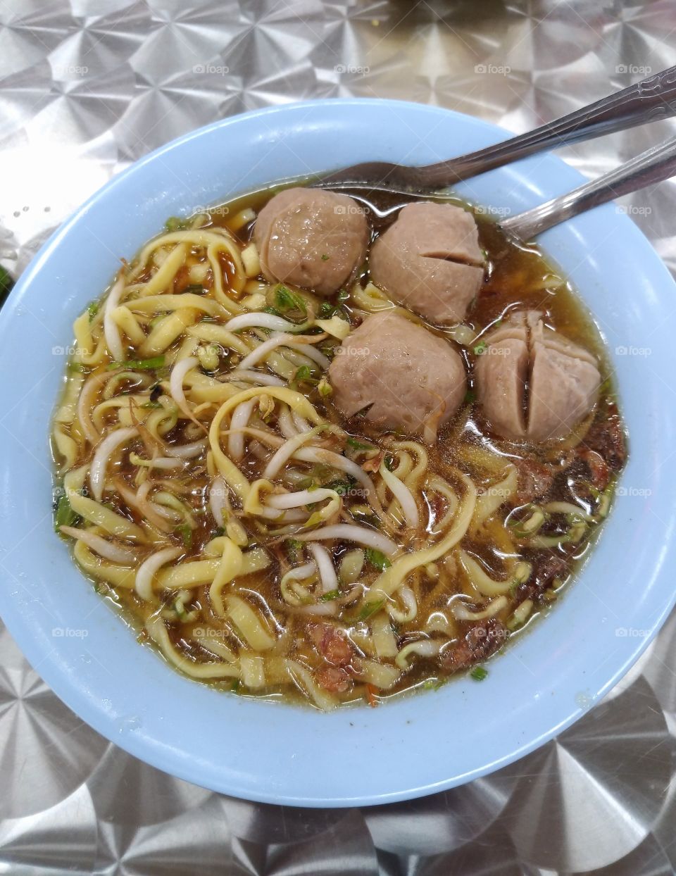 Noodles and meatballs