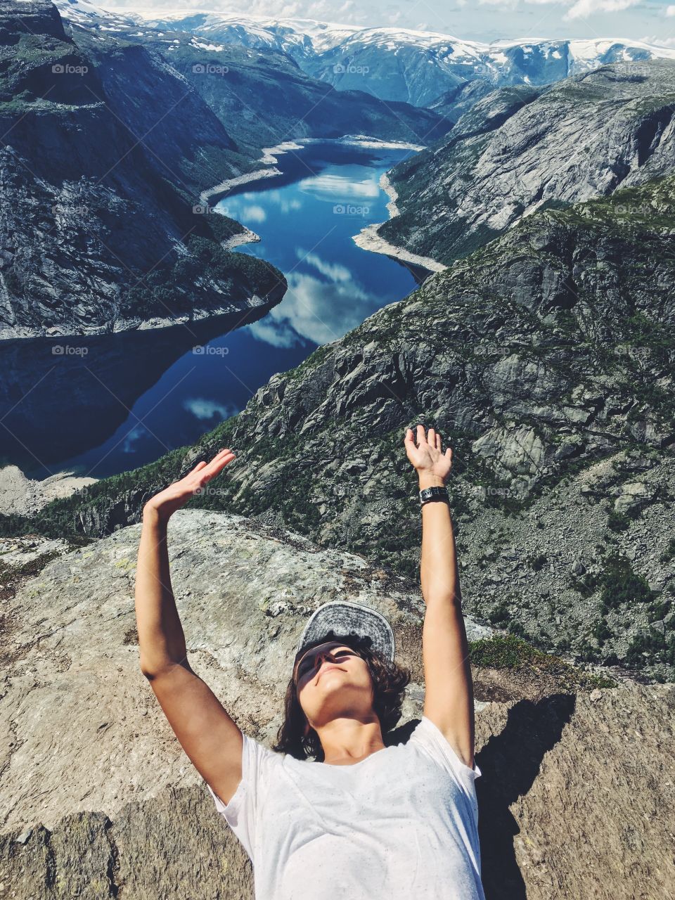 happy girl above the fiord