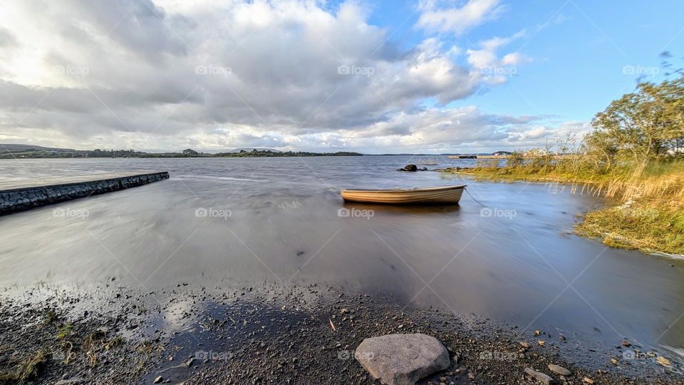 Old wooden fishing boat in Corrib lake, Galway, Ireland