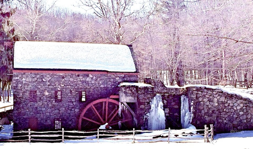 Grist Mill, Winter, Ice, Cold, Frozen, Wheel