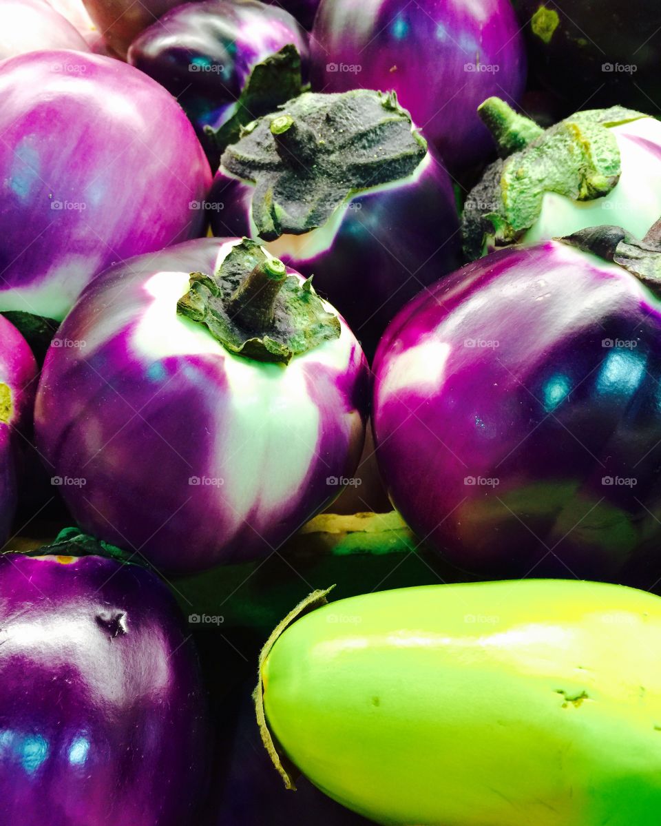 Passport To Health . A colorful mix of baby eggplant and Sicilian eggplant .