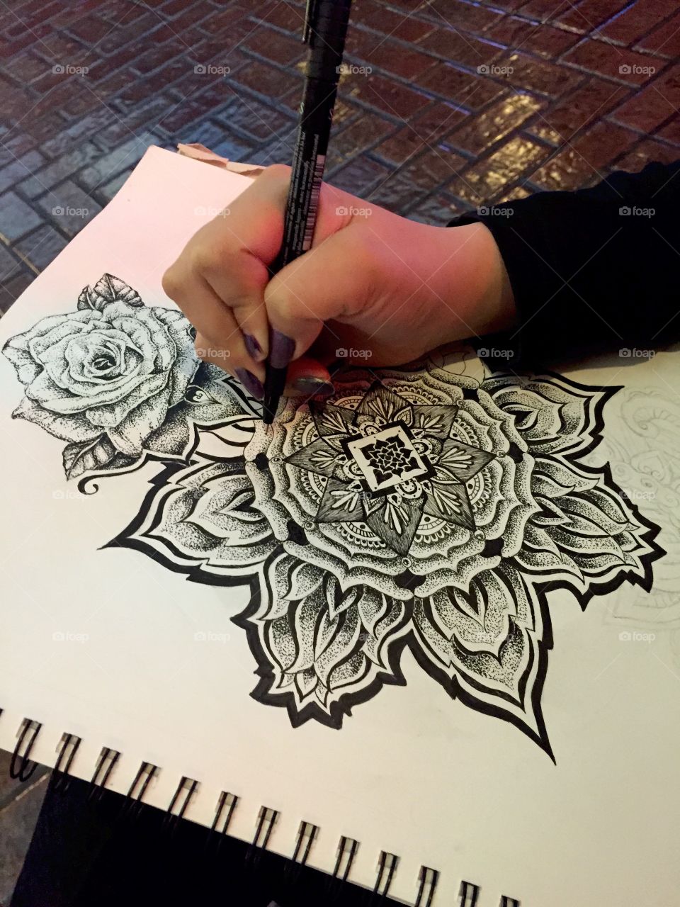 Rose Mandala . Hand made Rose Mandala design as a potential tattoo rendering.